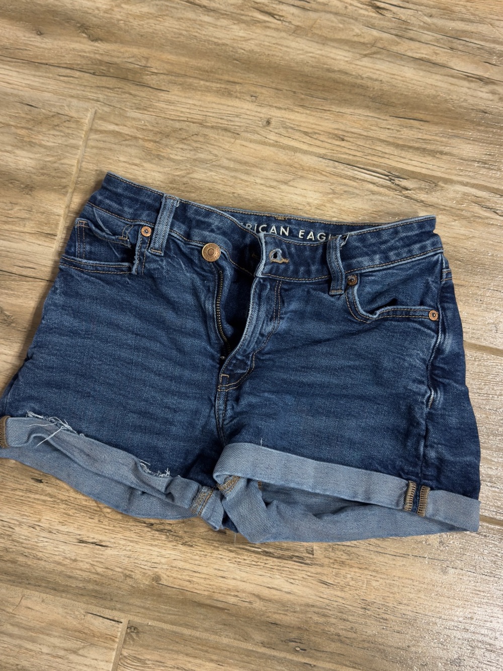 American Eagle Outfitters mom shorts diagonal button closure